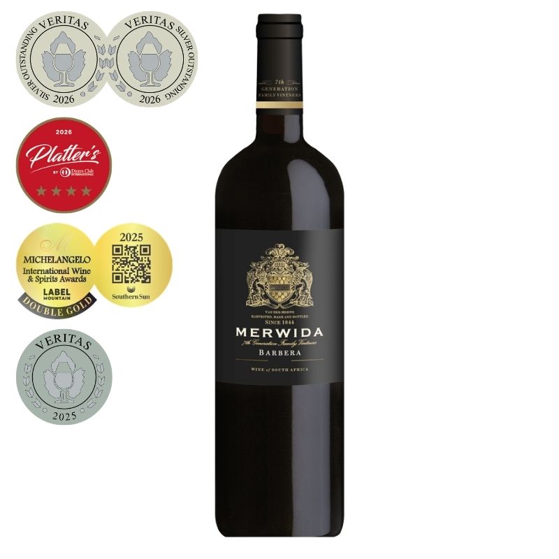 Merwida Barbera,, Barbera, Michelangelo International Wine & Spirits Awards 2025 double gold medal, wine competition, best Barbera, prize winning Barbera, collector's wine, Platter's Guide 2026 4 stars, Veritas Awards 2026